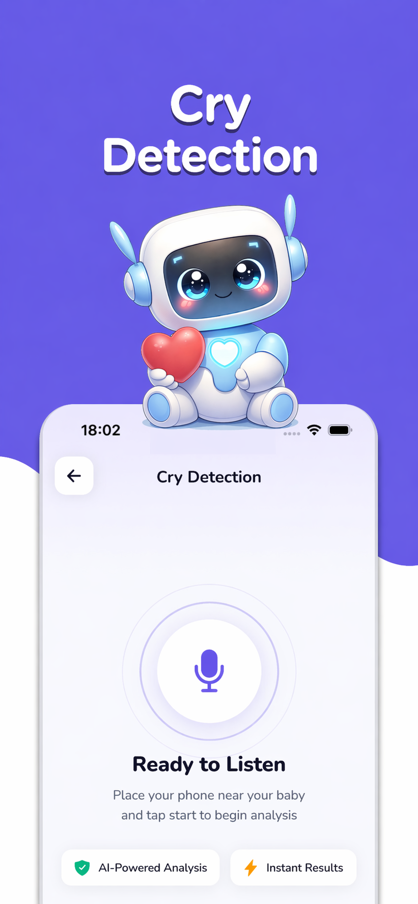 App showing AI cry detection screen