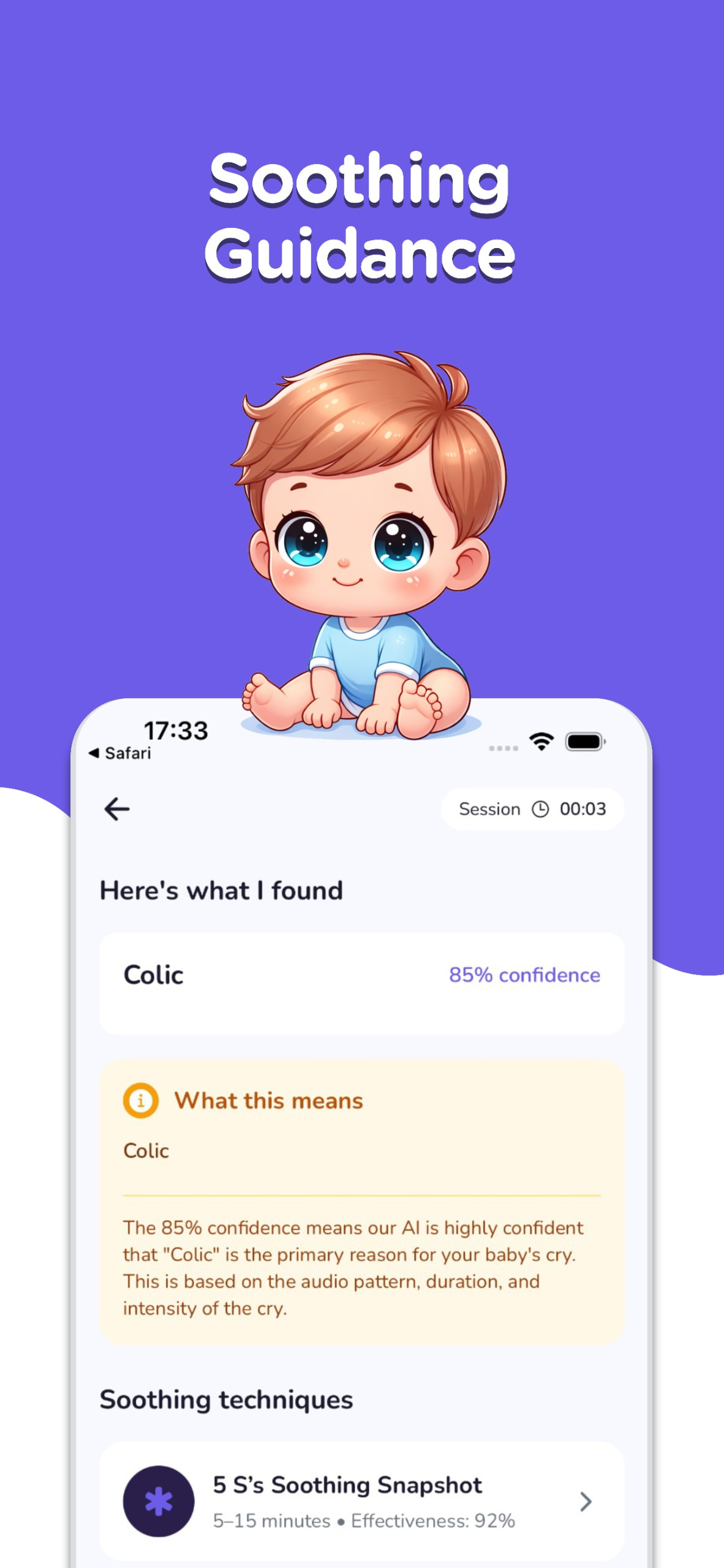 App showing step-by-step soothing guidance
